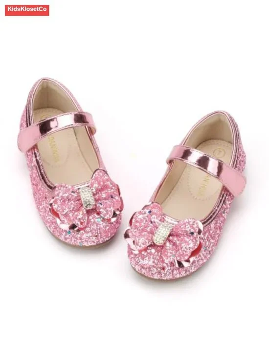 Toddler Girls Round Toe Ballet Flats Hook and Loop Non-slip Pearls Strap Dress