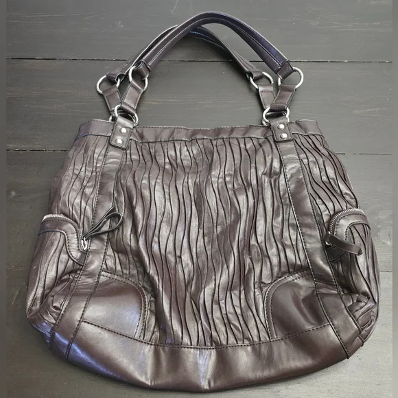a.n.a A New Approach Dark Brown Faux Leather Boho Purse Side Zippers GUC Soft