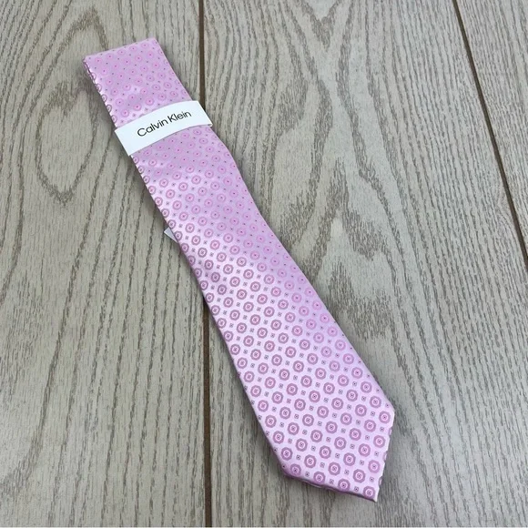 503 - Calvin Klein Tie Pink Hexagon CK21100021 Silk Blend MSRP $69.50