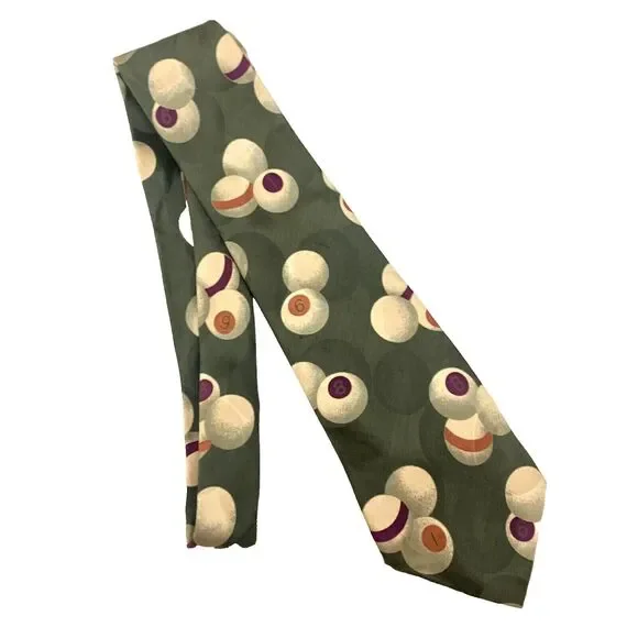 #5666 Secours Olive green Pool Billards Balls Novelty Necktie, Tie 57X3.5