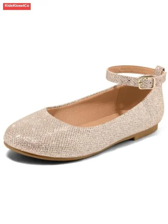 Girls Ballet Flats with Removable Ankle Strap, Flexible TPR Sole, Casual/Party/
