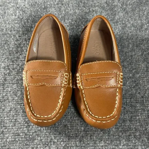 Polo Ralph Lauren Boys Size 8 Leather Penny Loafers Brown Moc Toe Shoes