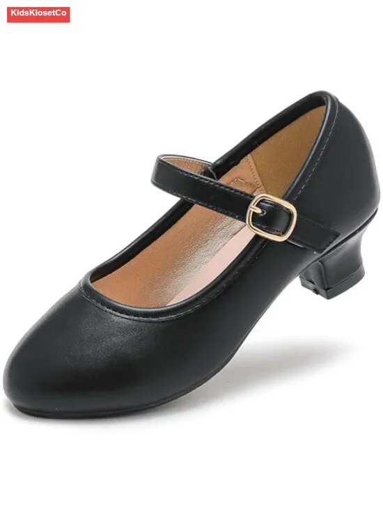 Girls Mary Jane Flats Dress Shoes with Hook and Loop Strap