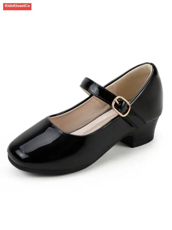 Girls Square Toe Chunky Low Mary Jane Pumps Hook Loop Strap Dress Shoes