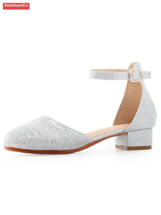 Girls Closed Toe Chunky Heeled Sandals Dress Shoes Ankle Strap Wedding Party