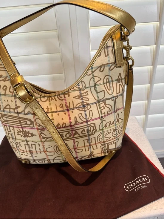 Coach Graffiti Tattersall Metallic Hobo Bag