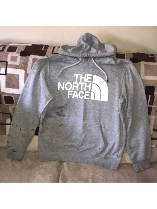 The North Face Men's Gray Logo Hoodie size medium paint 🎨 stained