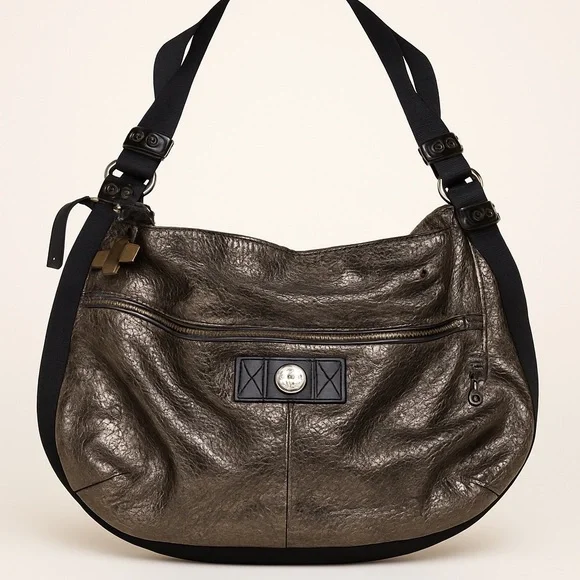 Kipling Women’s Purse Shoulder Bag Hobo Handbag Silver Gold Metallic Futuristic