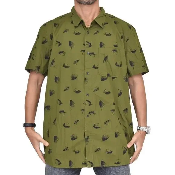 The North Face Baytrail Green Fly Fishing Lure Print Short Sleeve Shirt Mens XL