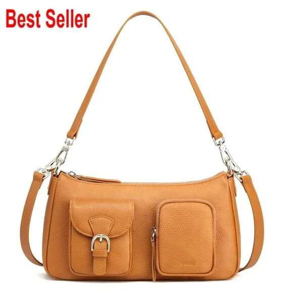 Pebbled Cowhide Leather Hobo Bag with Removable Straps