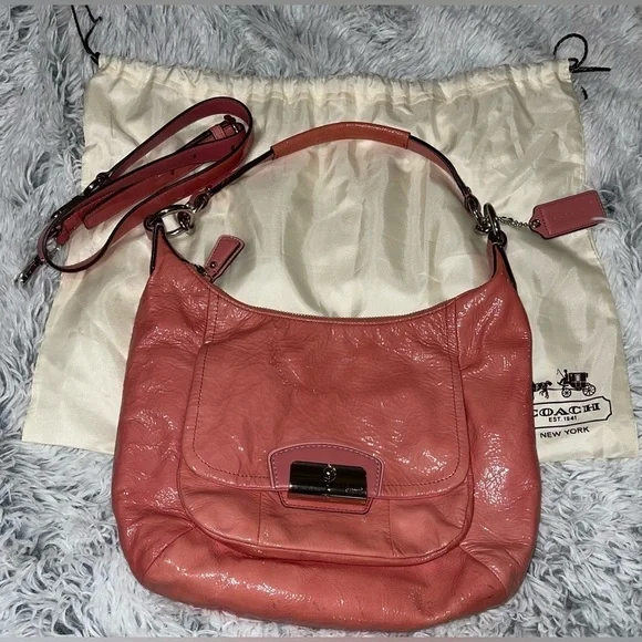 Authentic COACH Kristin Patent Leather Hobo HandBag 19299 Rose Pink w Dust Bag