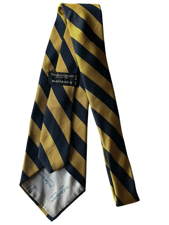Yves Saint Laurent Blue and yellow Diagonal Stripe Silk Tie