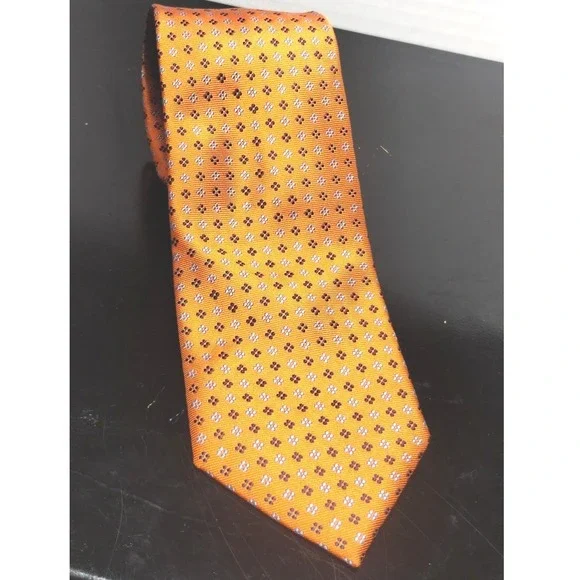 Tommy Hilfiger Mens Silk Necktie Orange Blue Geometric Medallion Classic Tie