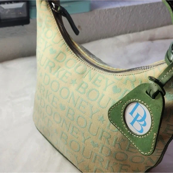 Dooney & Bourke Green and Tan Logo Hobo Bag