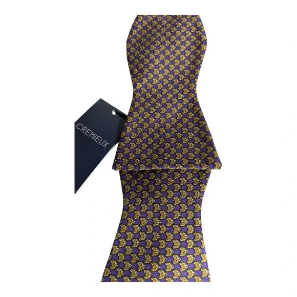 Cremieux - Classic Bow Tie - Purple with a Gold Fox Pattern - New with Tag