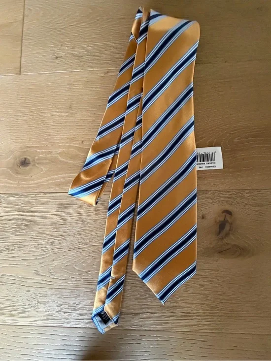 Classic Men's Orange Stripe Silk Tie with Blue Accent NWT