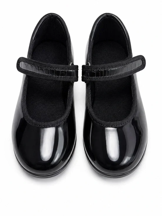 Girls Black Patent Tap Dance Shoes Mary Jane Strap Dancewear Size 10.5