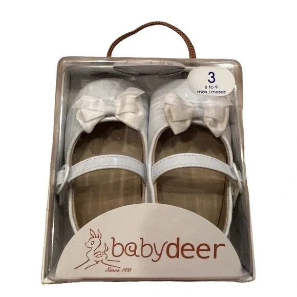 Baby Deer White Patent Skimmer Shoes with Bow Size 3 (6-9 months) new in box