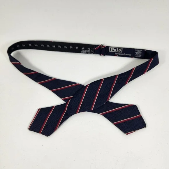Polo Ralph Lauren Mens Silk Bow Tie Navy Red White Repp Stripe Self Tie USA Made