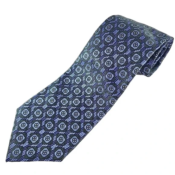 Joseph Abboud Blue Patterned Silk Tie Necktie - Made in USA - Like New