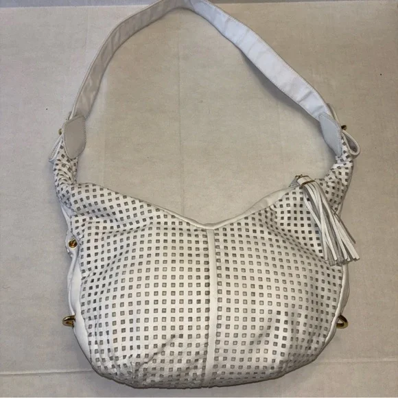BRIO! Vintage 1980's White Leather Perforated Oversized Slouchy Hobo Purse Bag‎