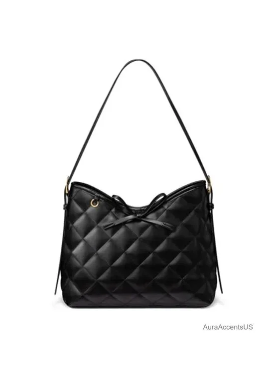 Quilted Hobo Crossbody Bag Faux Leather Women's Shoulder Purse with Cherry