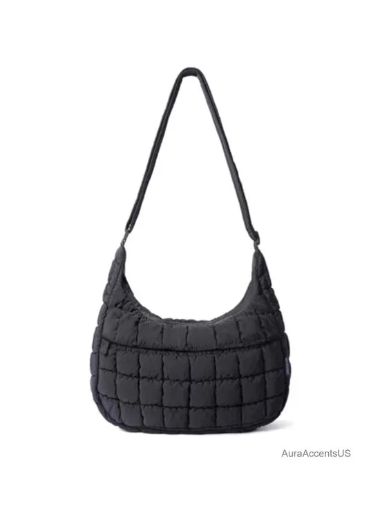 Nylon Quilted Puffer Hobo Crossbody Bag for Women - Adjustable Strap Shoulder