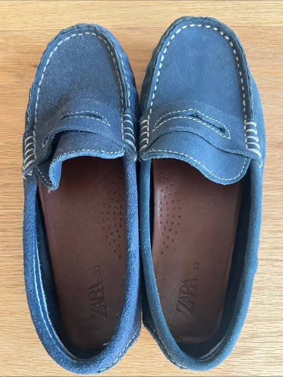 Zara girls Navy Suede Penny Loafers