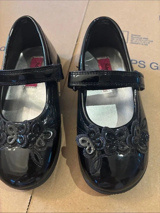 Rachel Shoes Black Patent Mary Jane with Butterfly Appliqués