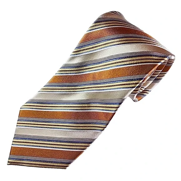 Geoffery Beene Gold-Blue-Yellow Stripes Silk Tie Necktie - Like New