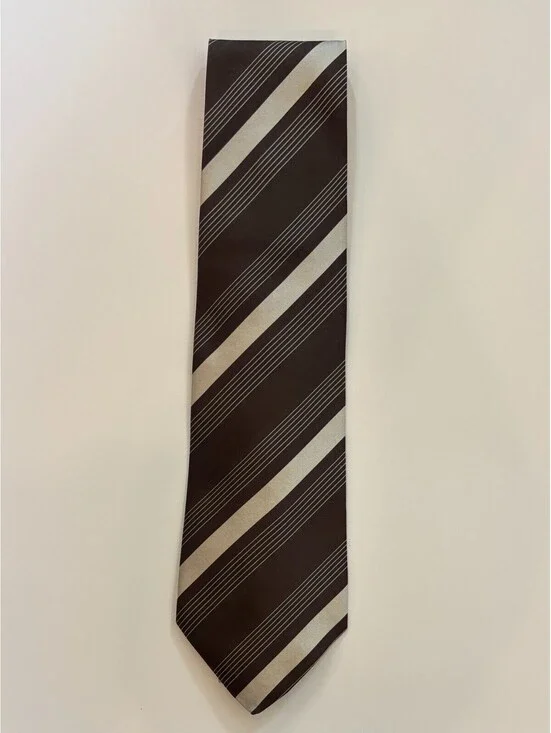 Ralph Lauren Purple Label Silk Necktie Brown Silver Striped England Hand Made