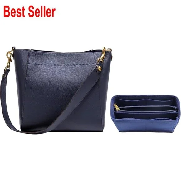 Genuine Leather Bucket Hobo Bag with Detachable Wide Strap