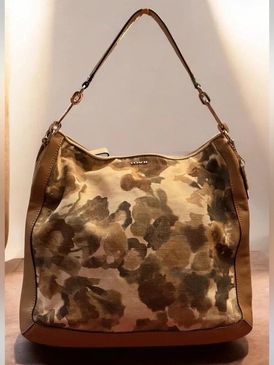 Coach Floral Botanical Canvas with Leather Trim Hobo Shoulder Bag 28322.