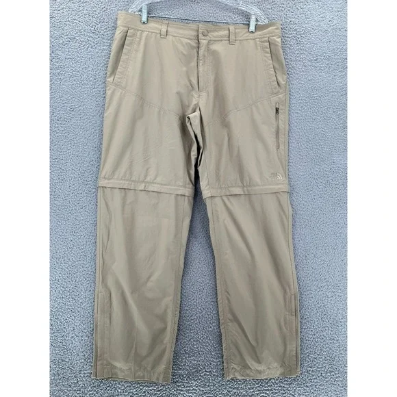THE NORTH FACE Cargo Convertible Pants Mens 38x32 Tan‎ Soft Nylon Hiking Outdoor
