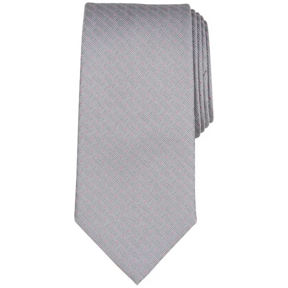 Michael Kors Mens Tie One Size Gray Corbett Mini Geo Silk Blend Necktie NWT