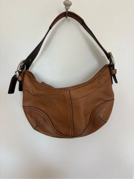 Coach Tan Leather Hobo Bag with Dark Brown Strap