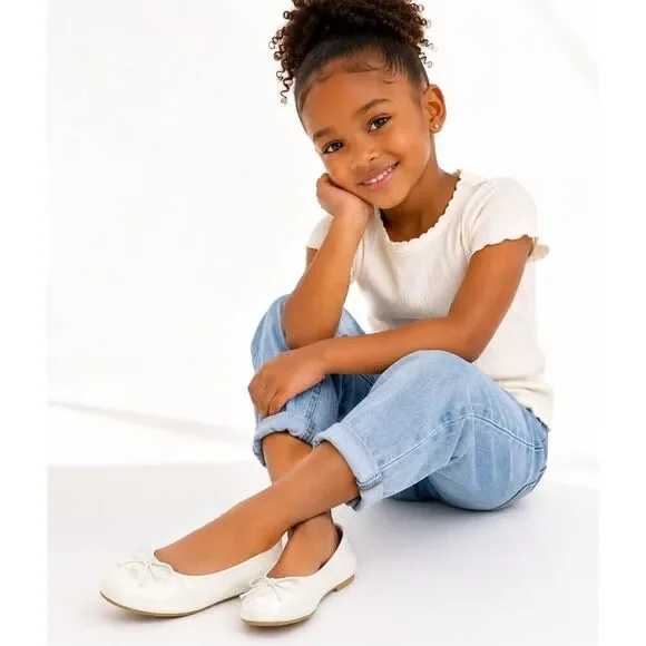 Cat & Jack Girls White Ballet Flats Memory Foam Dress Shoes Size 13