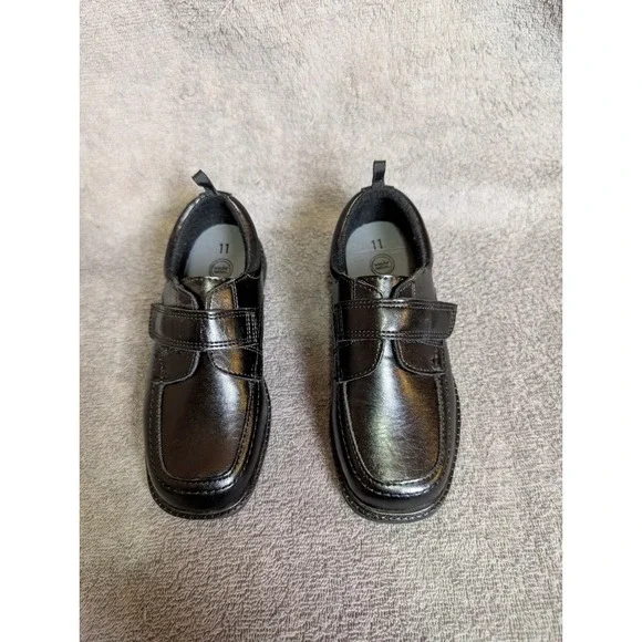 Wonder‎ Nation Boys Black Faux Leather Dress Shoes Hook Loop Size 11 3245