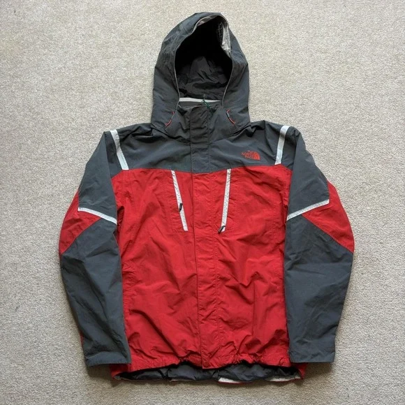 The North Face Jacket Mens Large‎ Red Gray Hooded Ski Snow Waterproof A7ML