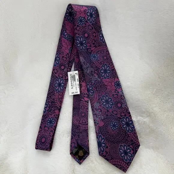 Pangborn Design Collection New Men's Floral 100%Silk Navy Fuchsia Neck Tie