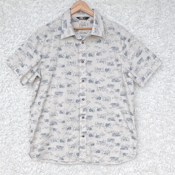 The North Face Off-White Beige Mountain Cabin Short Sleeve Button Up Shirt Sz XL
