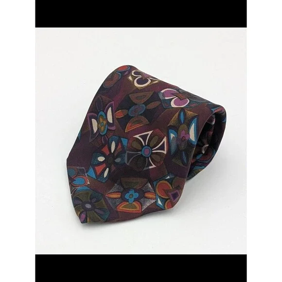 Perry Ellis 100% Italian Silk Necktie Made in USA Vintage Multicolor Floral