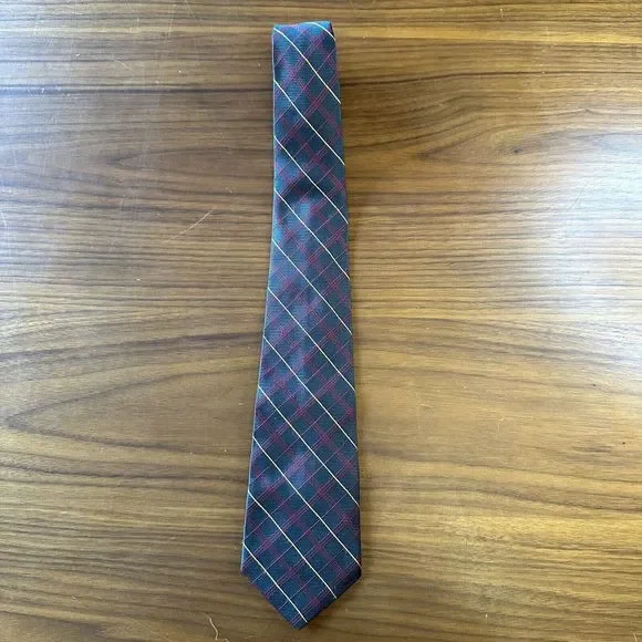 Brooks Brothers Navy Plaid Tie with Red and Green Windowpane