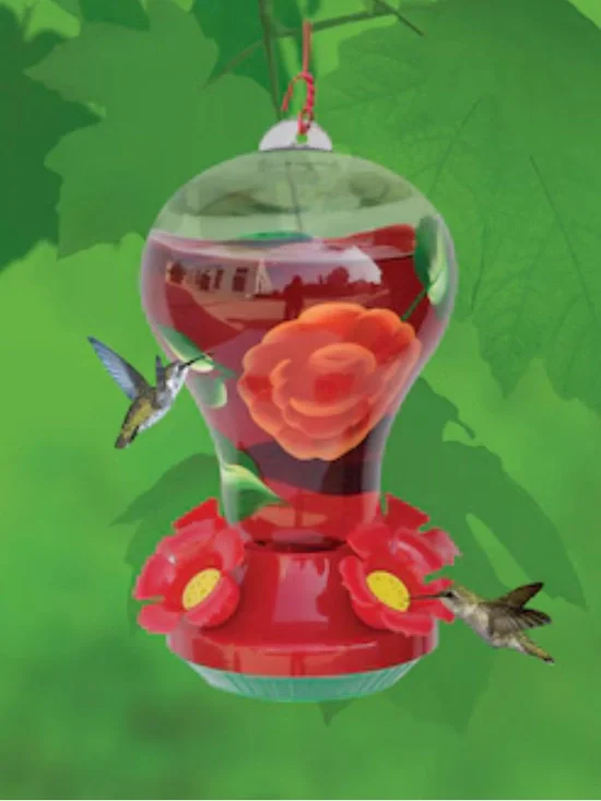 Garden Treasures Hand Painted Glass Hanging Hummingbird Feeder- 27-oz