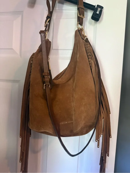 Michael Kors Brown Suede Fringe Hobo Bag