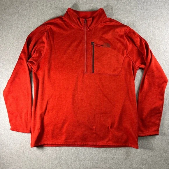 The North Face Mens XXL Red Orange Quarter Zip Pullover Fleece Jacket Preppy