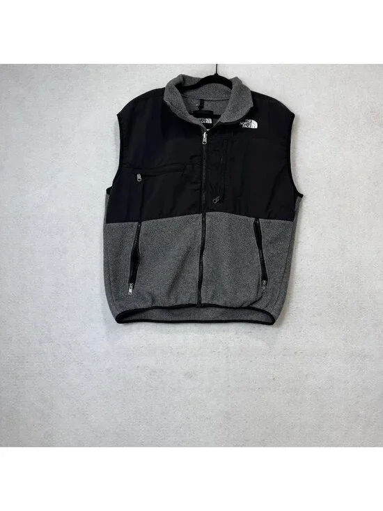The North Face Vest Mens Large Gray Fleece Denali Full Zip Pockets Outdoor