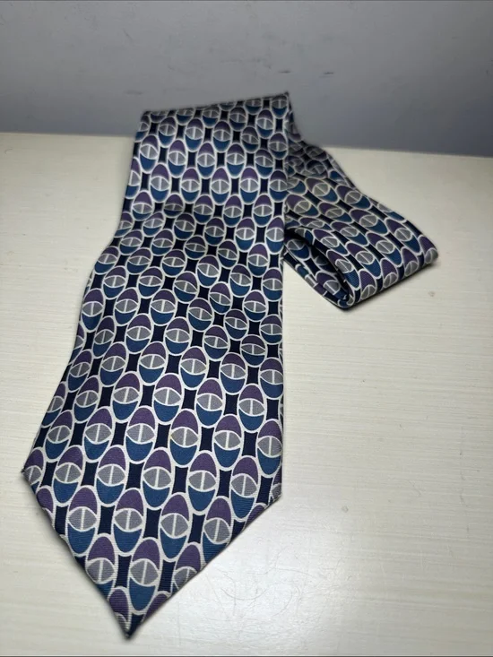 Oscar de la Renta Men's Geometric Pattern Silk Tie in Navy and Purple