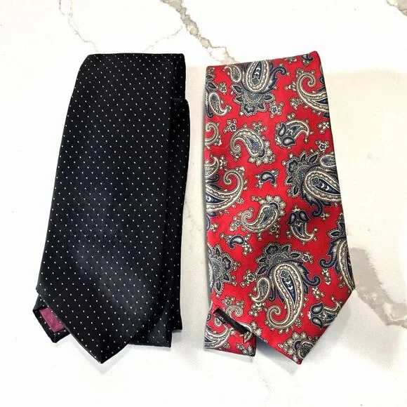 VINTAGE Brittania Brittsport Men's Neckties RED PAISLEY Black Polka Dot Set of 2