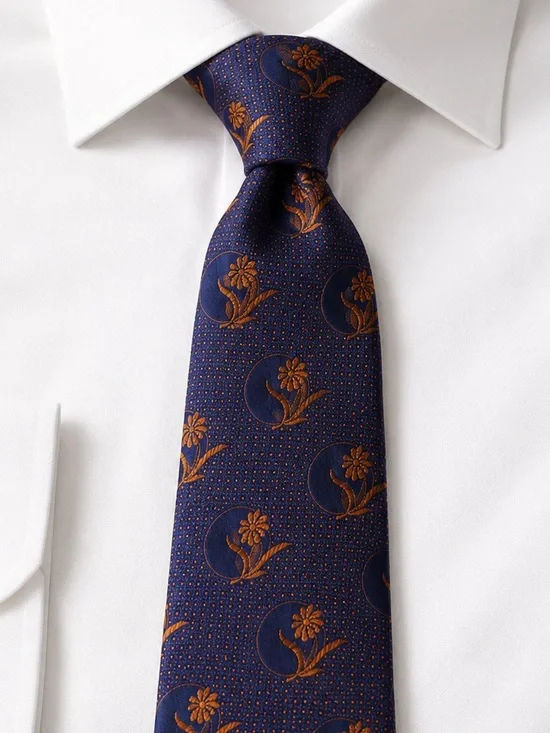 Klauss‎ Boehler 100% Silk Tie Made in Italy Navy Copper Floral NWT
